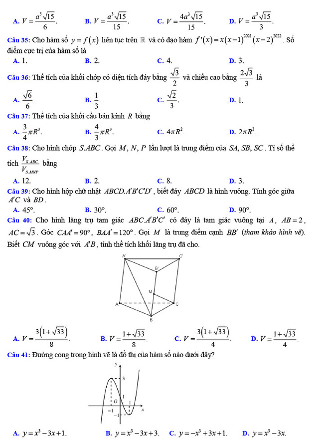 Đề thi thử THPT Quốc gia 2022 môn Toán Chu Văn An trang 5