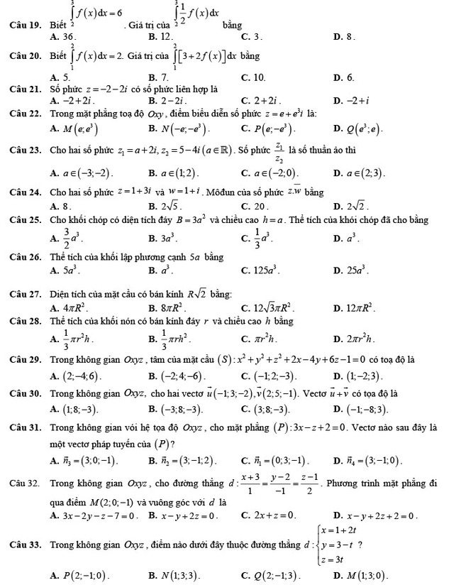 Đề thi thử THPT Quốc gia 2022 môn Toán đề số 3 trang 3