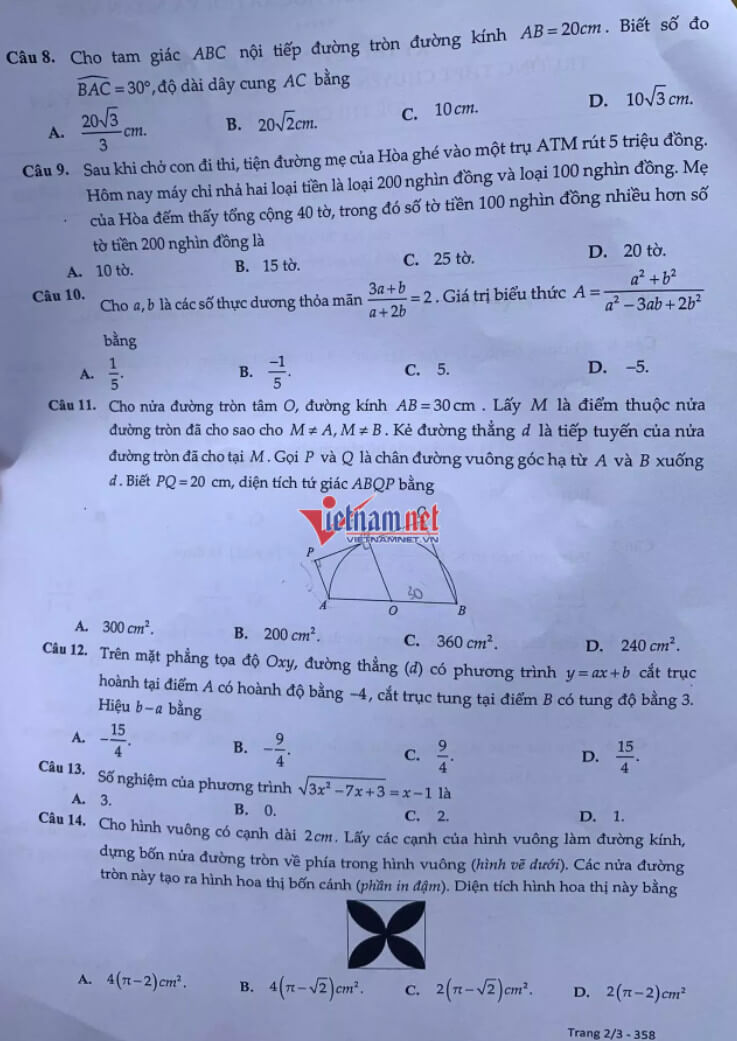 Đề thi Toán chung vào 10 Chuyên KHXH&NV 2022 ảnh 2