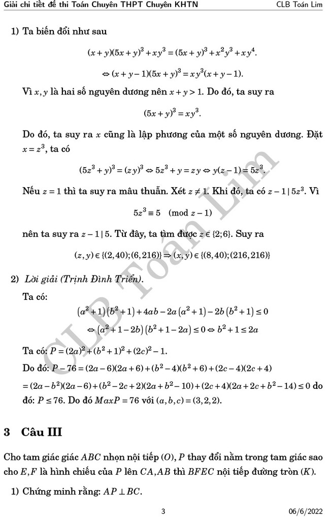 Đáp án đề thi vòng 2 chuyên Toán KHTN năm 2022 ảnh 3