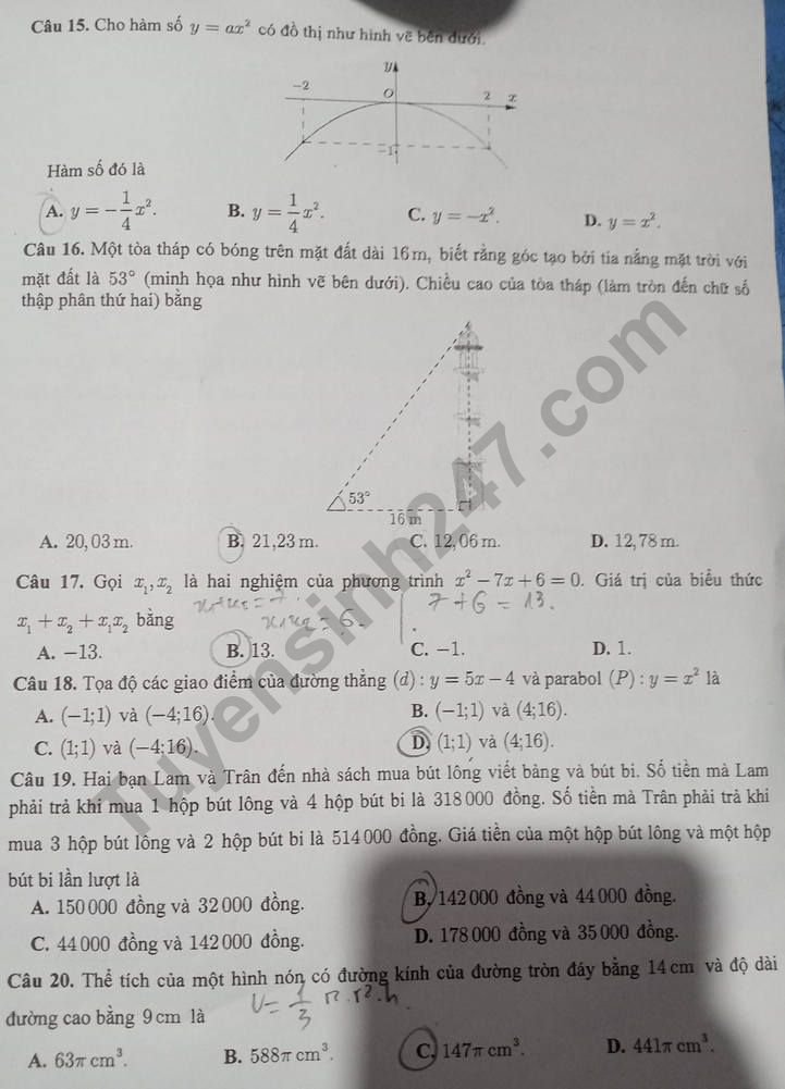 Đáp án đề thi tuyển sinh lớp 10 môn Toán Cần Thơ 2022-2023 mã đề 120 hình 3