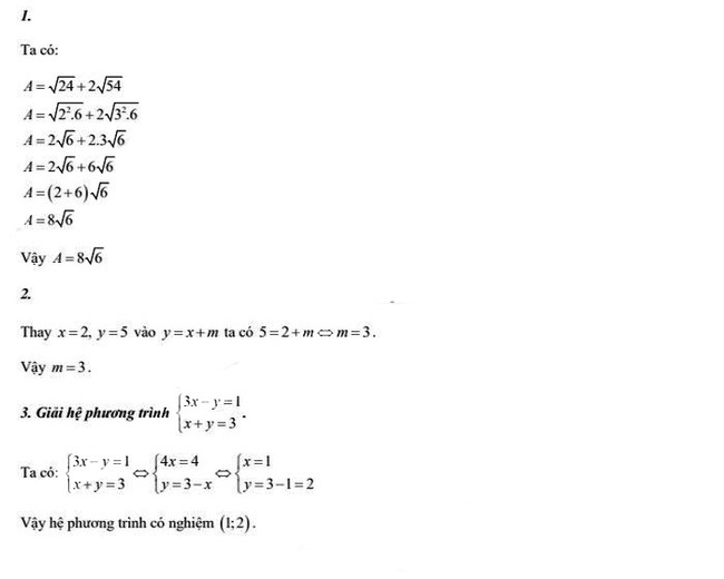 Đáp án đề thi tuyển sinh vào lớp 10 môn toán Ninh Bình 2022 câu 1