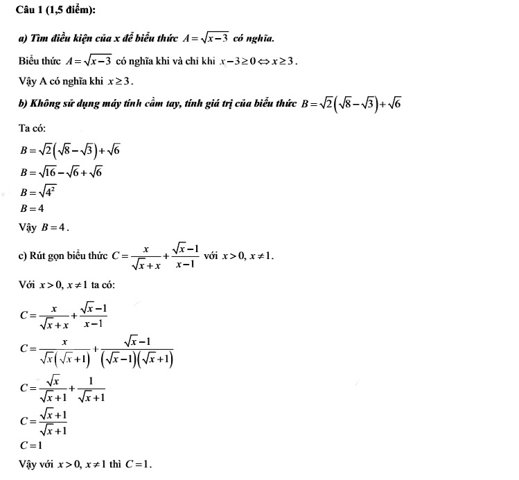 Đáp án đề thi vào lớp 10 môn Toán Huế 2022 câu 1