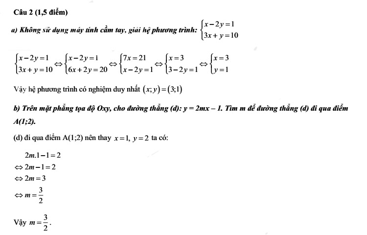 Đáp án đề thi vào lớp 10 môn Toán Huế 2022 câu 2