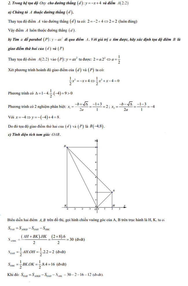 Đáp án đề thi tuyển sinh lớp 10 môn toán Bình Định 2022 câu 2 ý c