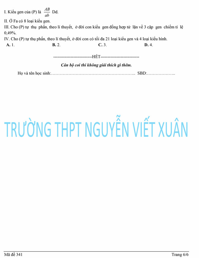 Đề thi thử môn Sinh 2022 THPT Nguyễn Viết Xuân lần 3 trang 6
