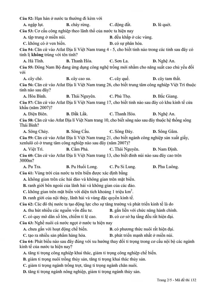 Đề thi thử THPT quốc gia 2022 môn Địa có đáp án Sở Bình Phước lần 2 trang 2