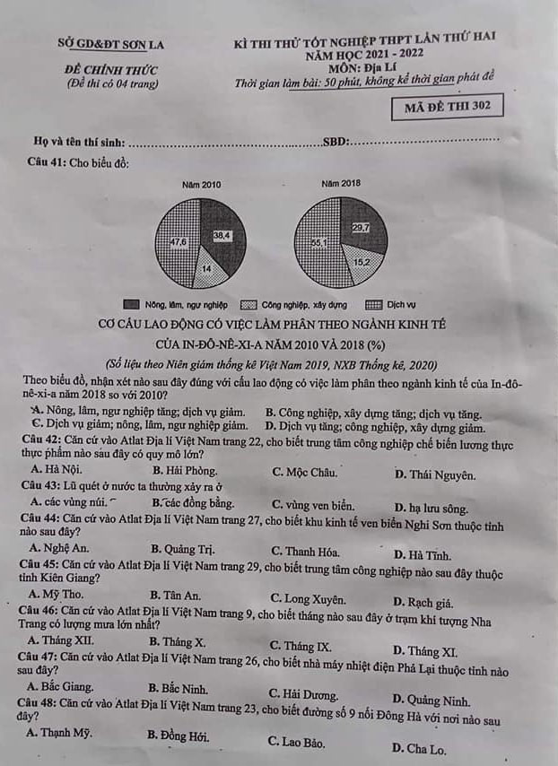 Đề thi thử THPT quốc gia 2022 môn Địa có đáp án Sở Sơn La lần 2 trang 1