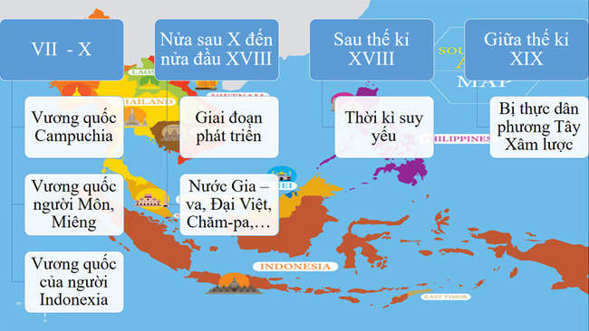 Các sự kiện tiêu biểu về quá trình hình thành và phát triển của các vương quốc phong kiến ở Đông Nam Á từ nửa sau thế kỉ X đến nửa đầu thế kỉ XVI