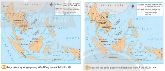 Lược đồ 11.1, 11.2 trang 42, 43 SGK Lịch sử 7 Chân trời sáng tạo
