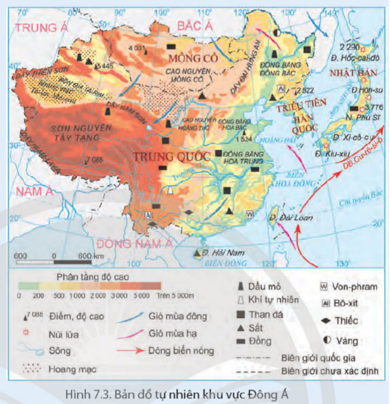 Hình 7.3 Bản đồ tự nhiên khu vực Đông Á