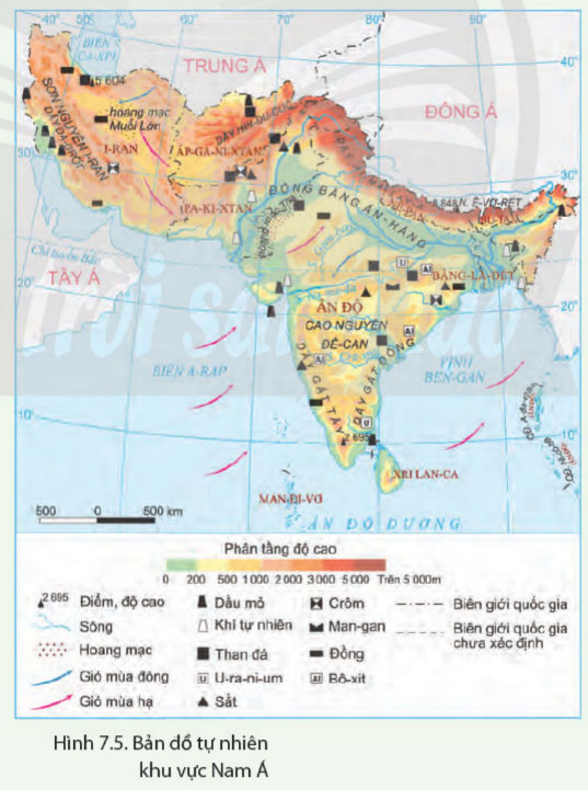 Hình 7.5 Bản đồ tự nhiên khu vực Nam Á