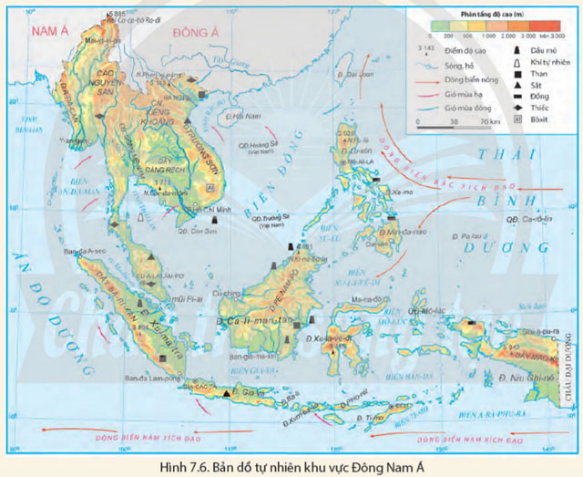 Hình 7.6 Bản đồ tự nhiên khu vực Đông Nam Á