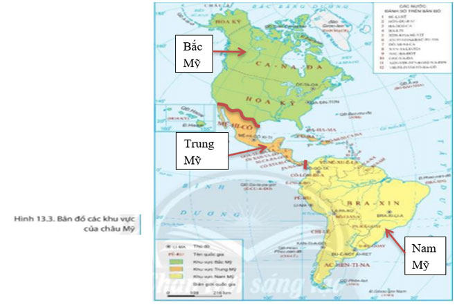 Vị trí của các khu vực Bắc Mỹ, Trung Mỹ, Nam Mỹ trên bản đồ 13.3