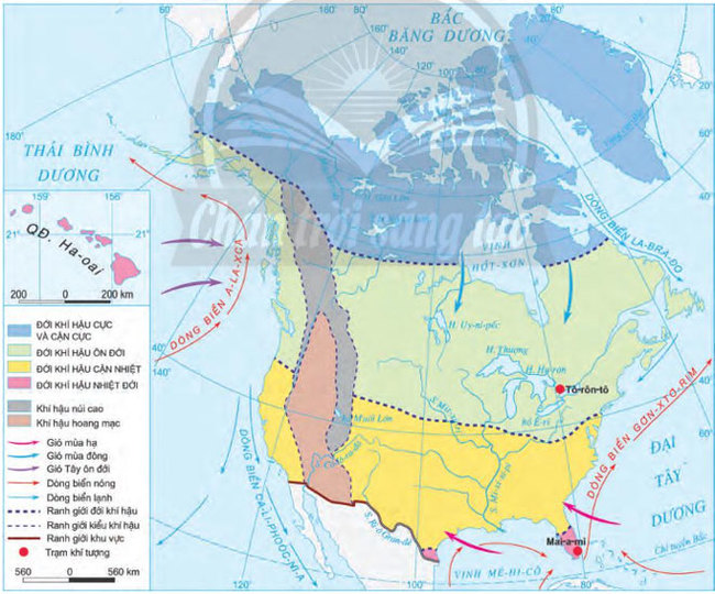 Hình 14.2. Bản đồ khí hậu khu vực Bắc Mỹ