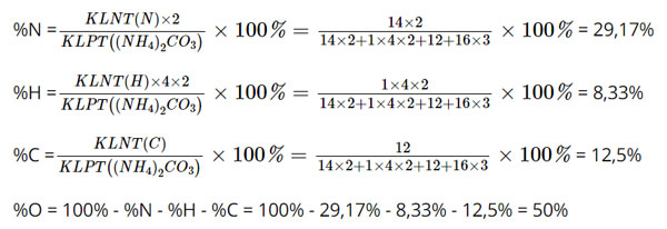 Phần trăm mỗi nguyên tố có trong các hợp chất (NH4)2CO3)