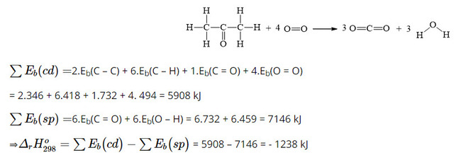 xác định biến thiên enthalpy của phản ứng đốt cháy acetone (CH3COCH3)