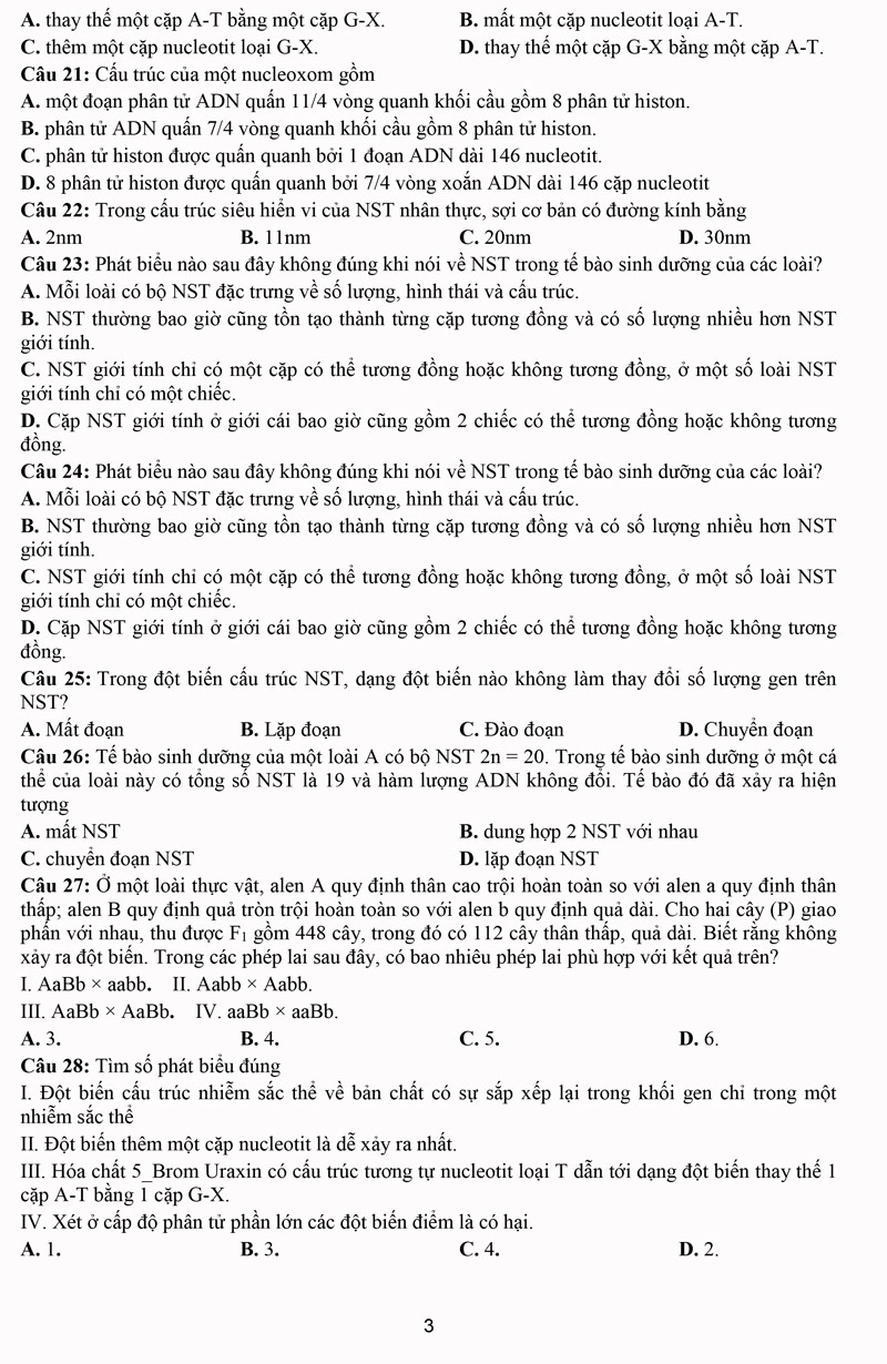 Đề thi thử THPT quốc gia 2023 môn sinh lần 1 trường THPT Hàm Long trang 3