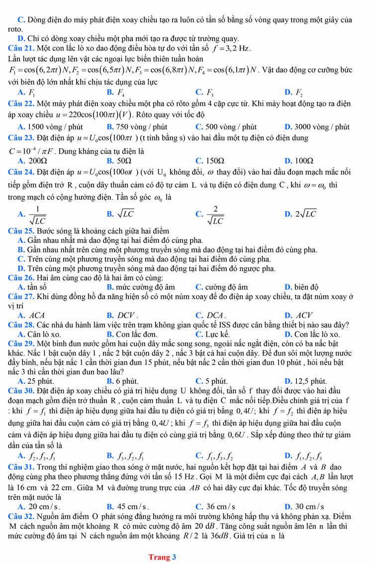 Đề thi thử THPT Quốc gia 2023 môn Lý lần 1 trường THPT Hàn Thuyên trang 3