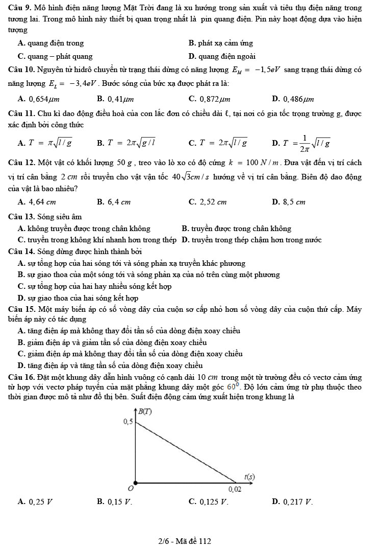 Đề thi thử vật lý 2023 lần 2 trường THPT Hàn Thuyên trang 2