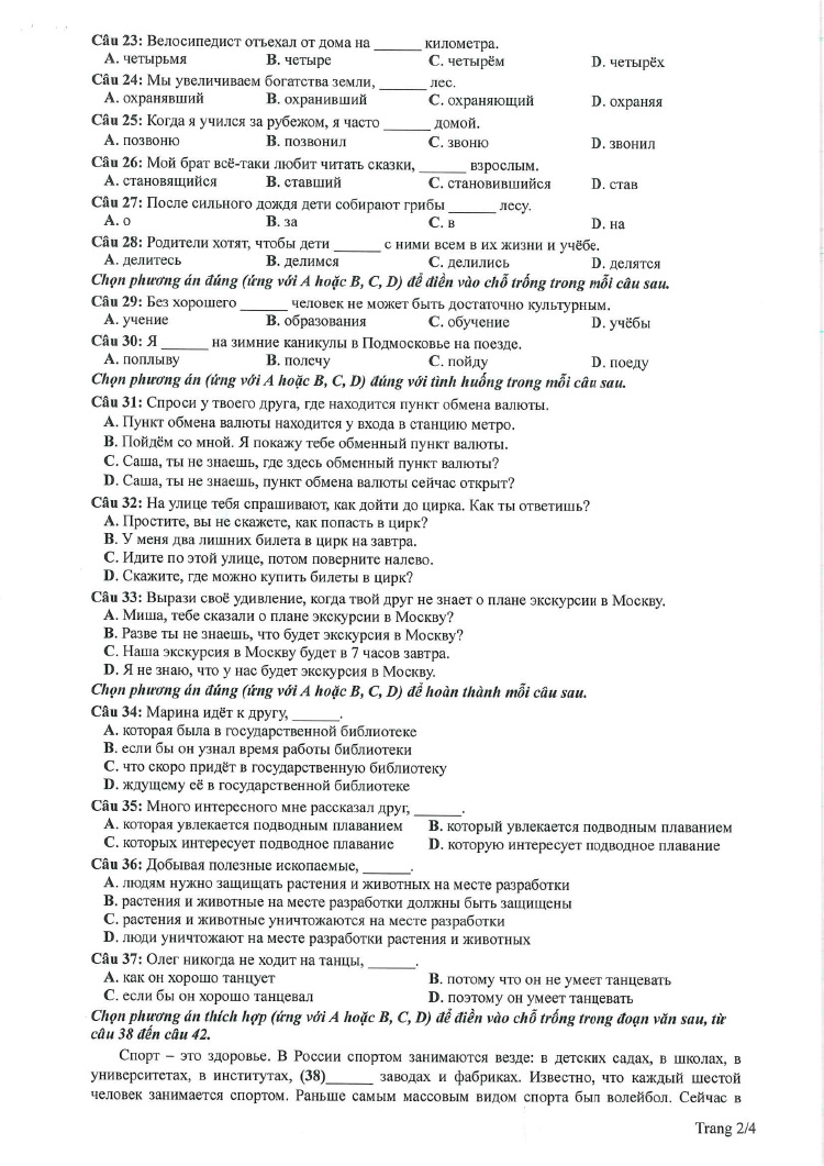 Đề thi tham khảo kỳ thi tốt nghiệp THPT môn tiếng Nga 2023 trang 2