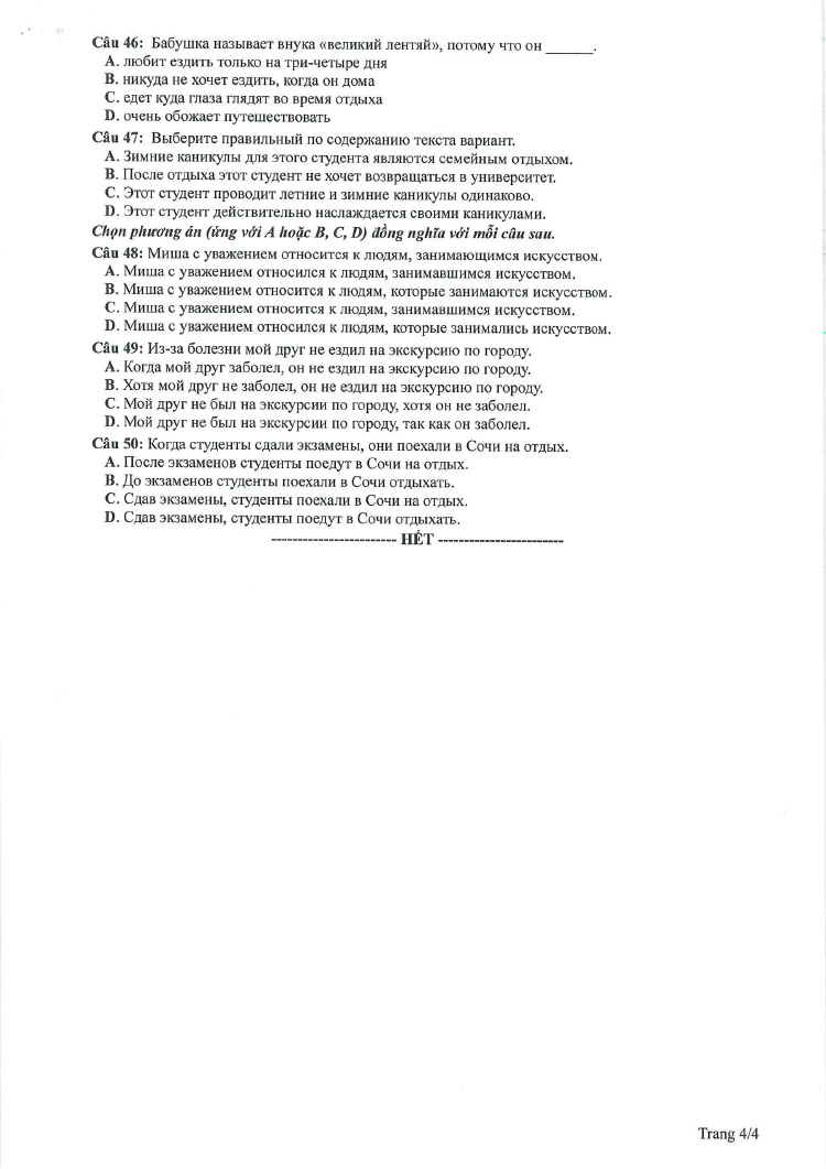 Đề thi tham khảo kỳ thi tốt nghiệp THPT môn tiếng Nga 2023 trang 4