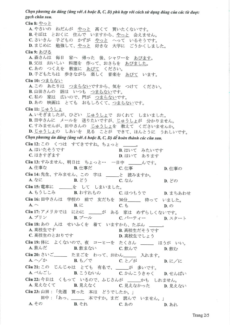 Đề thi tham khảo kỳ thi tốt nghiệp THPT môn tiếng Nhật 2023 trang 2