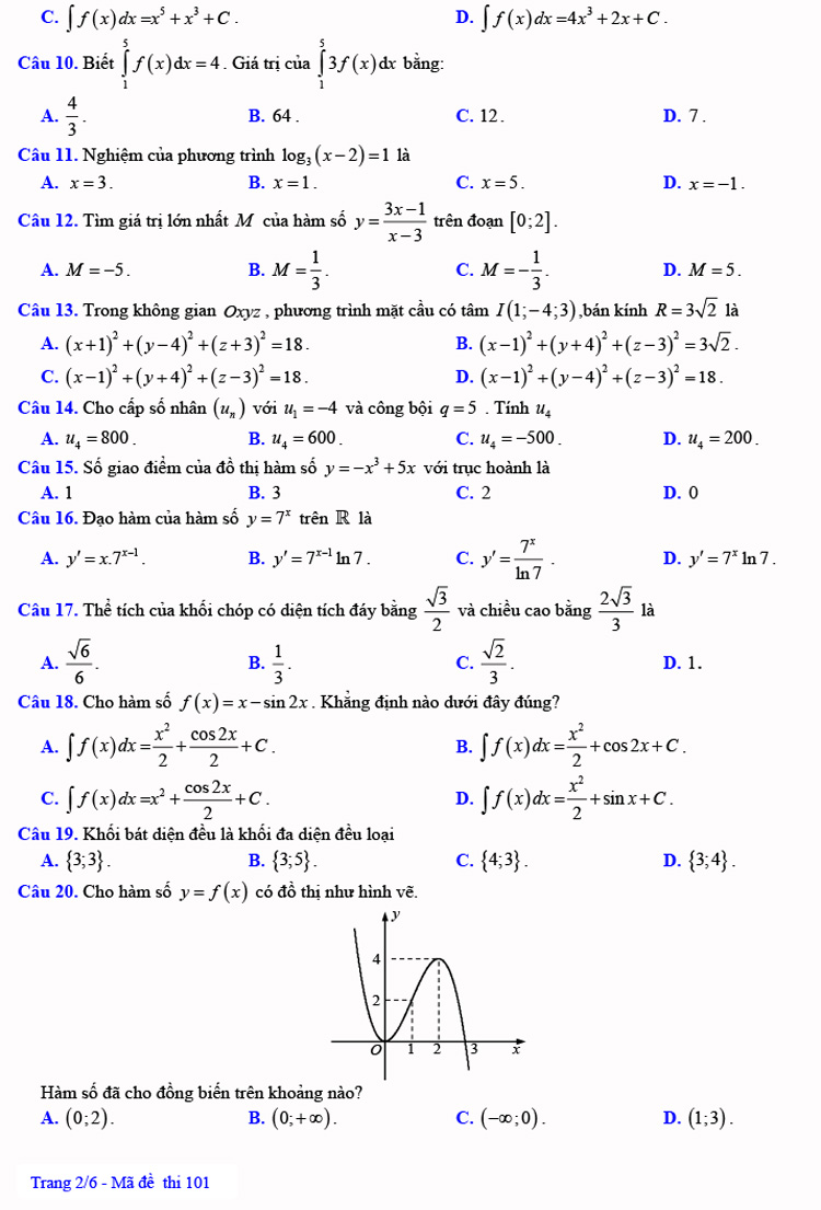 Đề thi KSCL môn toán lớp12 tỉnh Thanh Hóa 2023 lần 1 trang 2