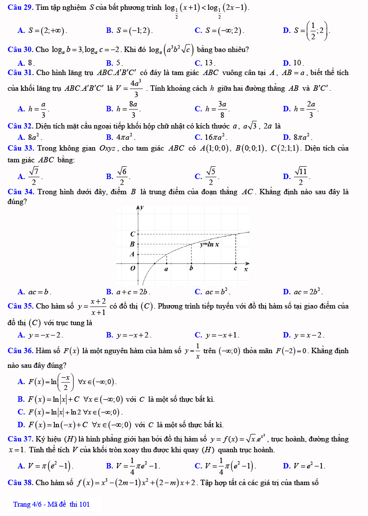 Đề thi KSCL môn toán lớp12 tỉnh Thanh Hóa 2023 lần 1 trang 4