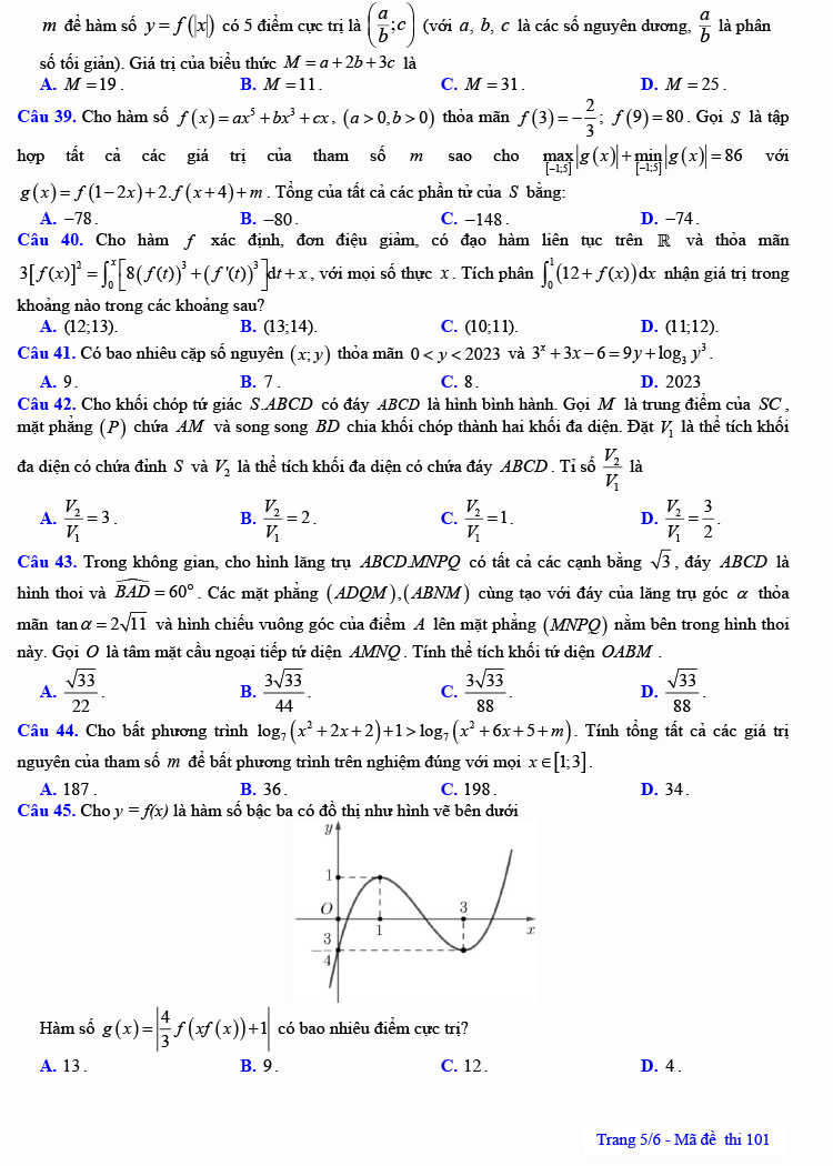 Đề thi KSCL môn toán lớp12 tỉnh Thanh Hóa 2023 lần 1 trang 5