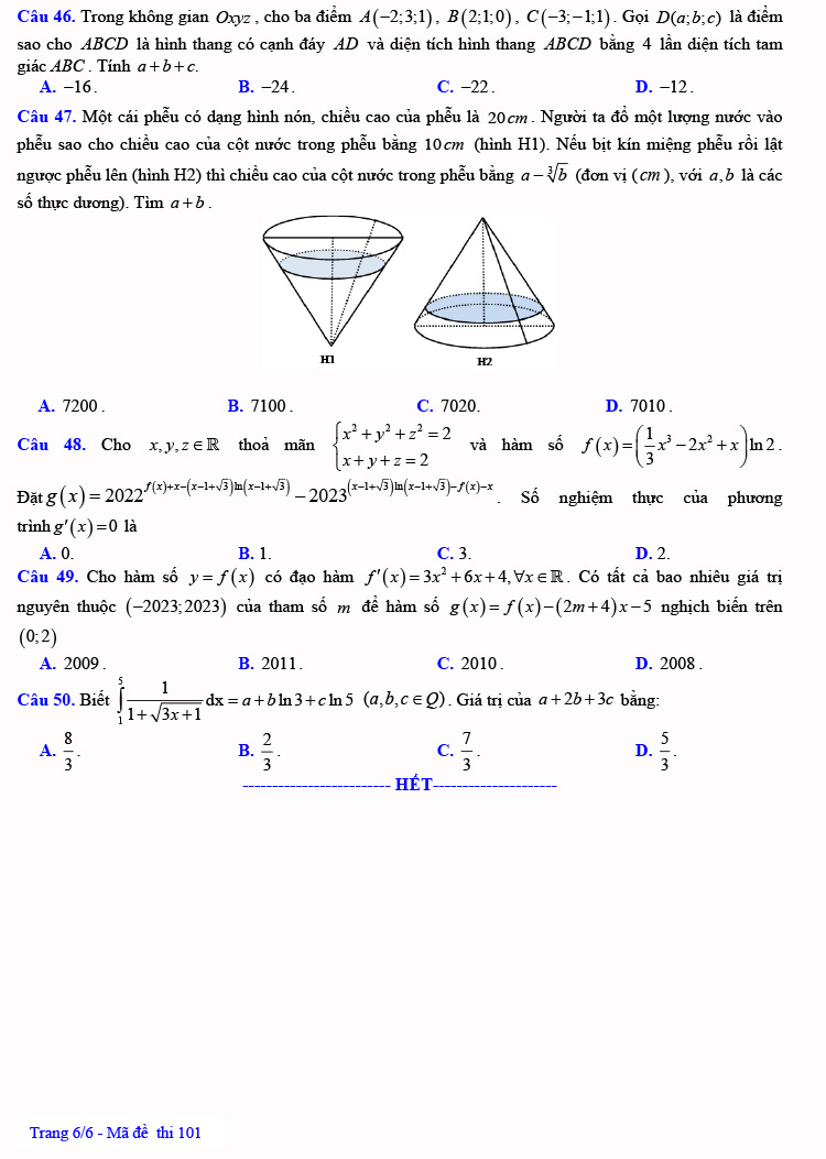 Đề thi KSCL môn toán lớp12 tỉnh Thanh Hóa 2023 lần 1 trang 6