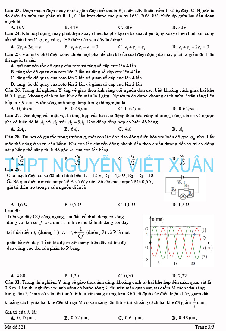 Đề thi thử vật lý 2023 lần 3 trường THPT Nguyễn Viết Xuân trang 3