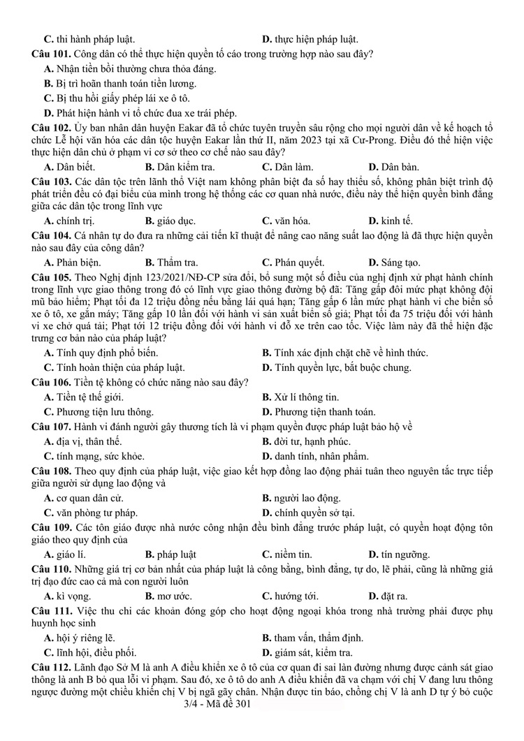 Đề thi thử GDCD 2023 Ngô Gia Tự, Đắk Lắk lần 1 trang 3