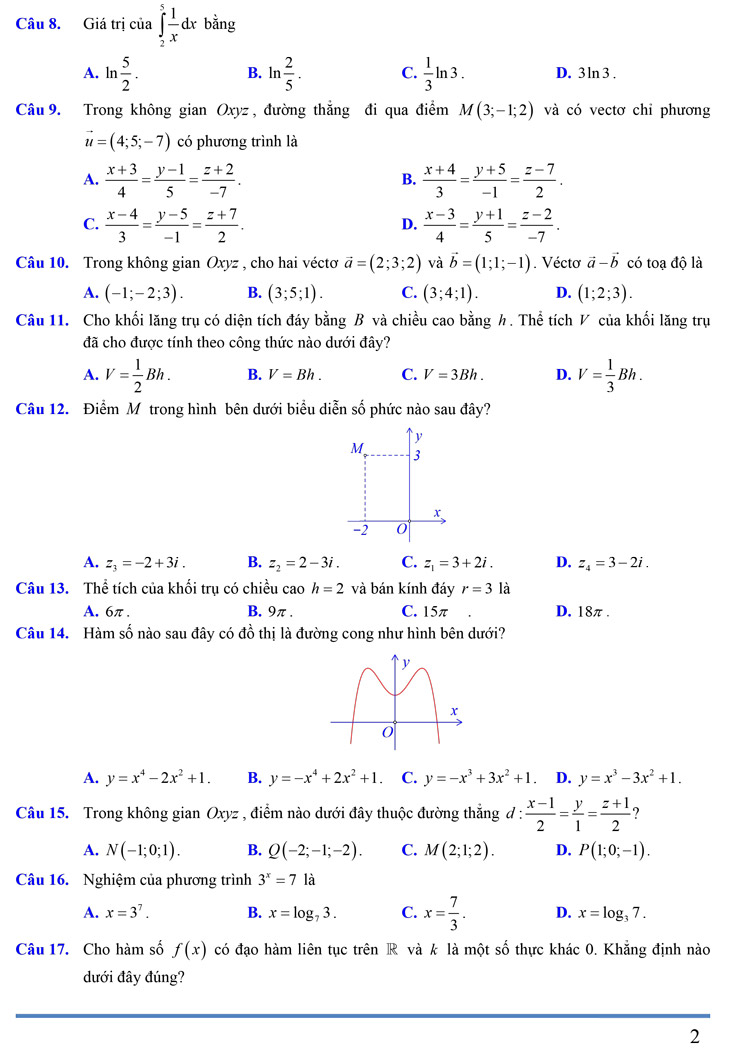 Đề thi thử môn toán 2023 trường Hermann Gmeiner–TP.HCM trang 2