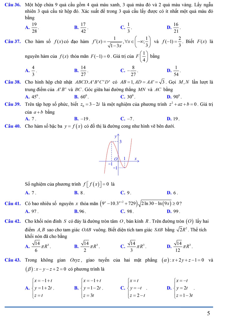 Đề thi thử môn toán 2023 trường Hermann Gmeiner–TP.HCM trang 5