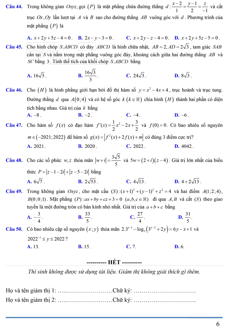 Đề thi thử môn toán 2023 trường Hermann Gmeiner–TP.HCM trang 6
