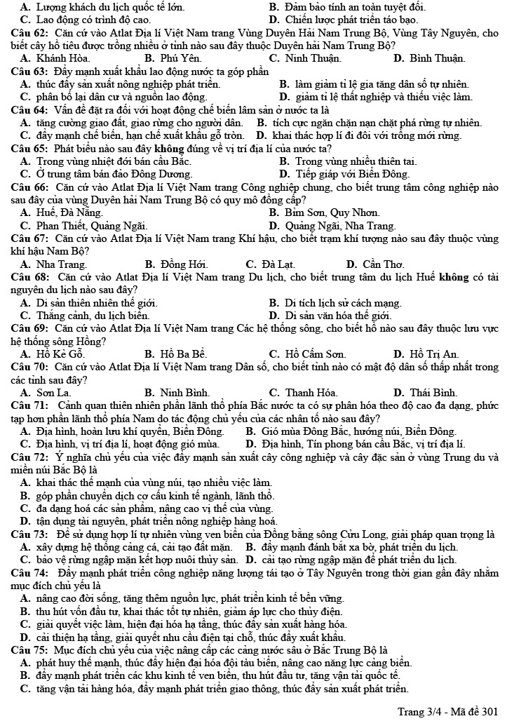 Đề thi thử thpt quốc gia 2023 môn Địa Đắk Nông mã đề 301 trang 3