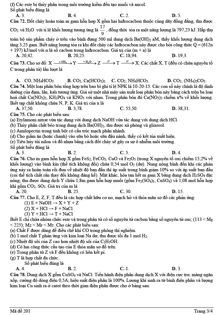 Đề thi thử thpt quốc gia 2023 môn Hóa Đắk Nông mã đề 201 trang 3