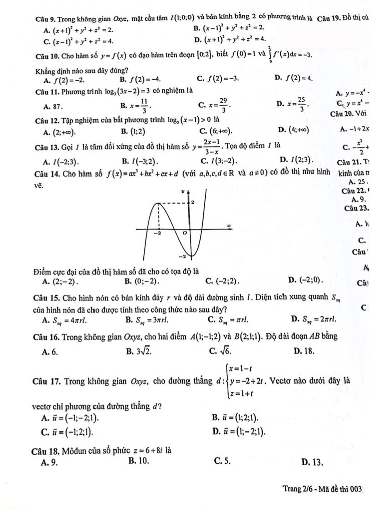Đề thi thử Toán thpt Quốc gia 2023 Sở GD Cao Bằng trang 2