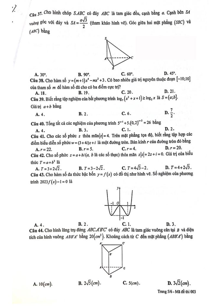 Đề thi thử Toán thpt Quốc gia 2023 Sở GD Cao Bằng trang 5