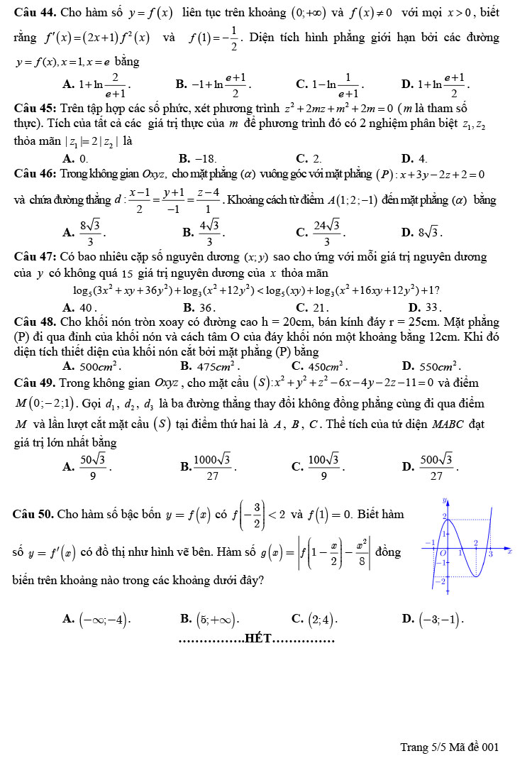 Đề thi thử Toán THPT Quốc gia 2023 Sở Quảng Bình mã 001 trang 5