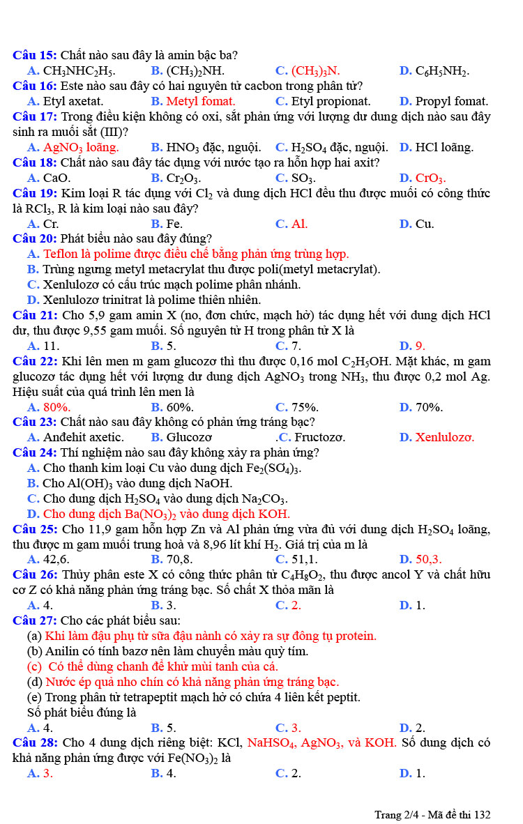 Đề thi thử THPT Quốc gia 2023 môn Hóa TX Quảng Trị đề 132 trang 2