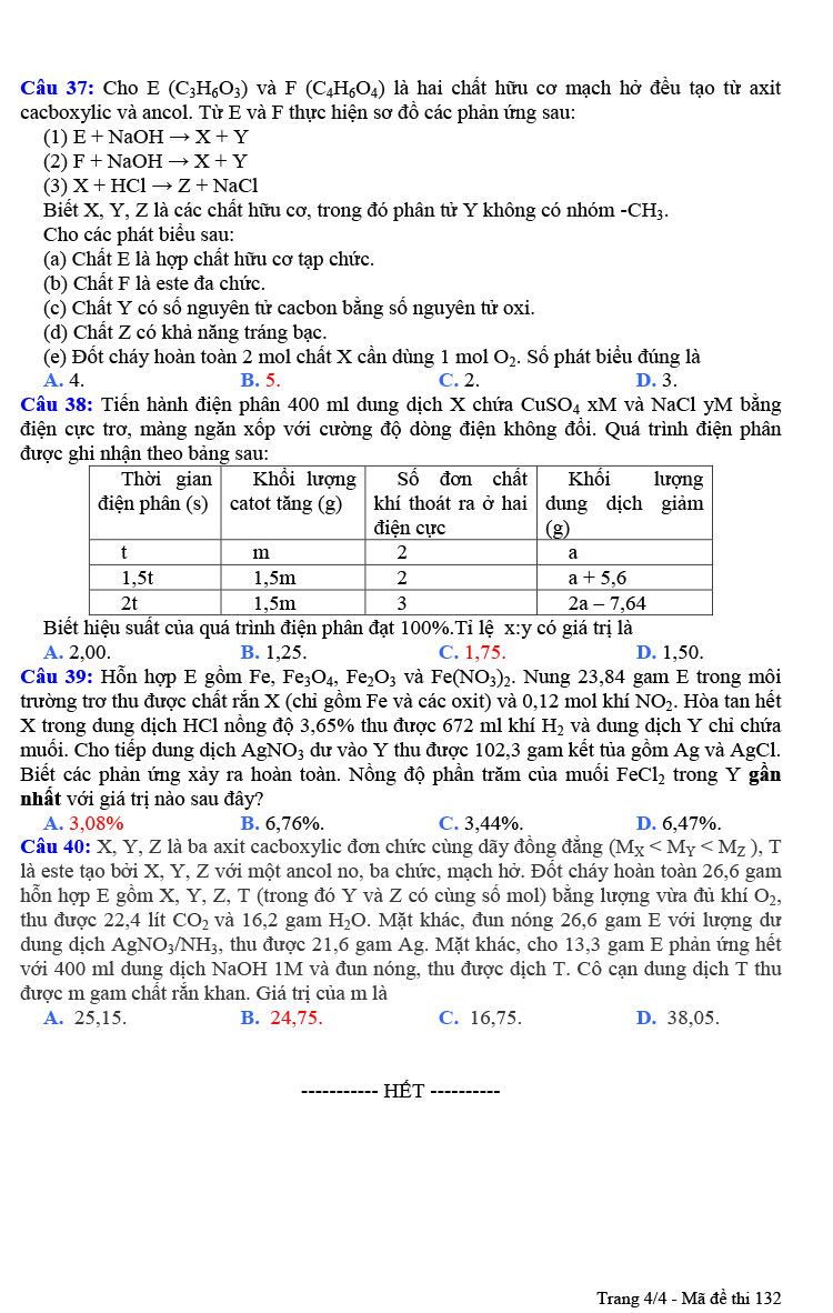 Đề thi thử THPT Quốc gia 2023 môn Hóa TX Quảng Trị đề 132 trang 4