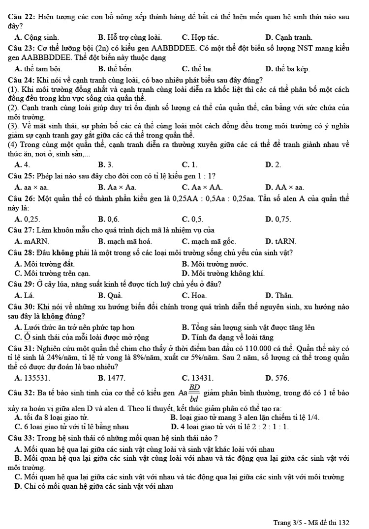 Đề thi thử môn Sinh 2023 THPT Hàn Thuyên lần 3 đề 132 trang 3