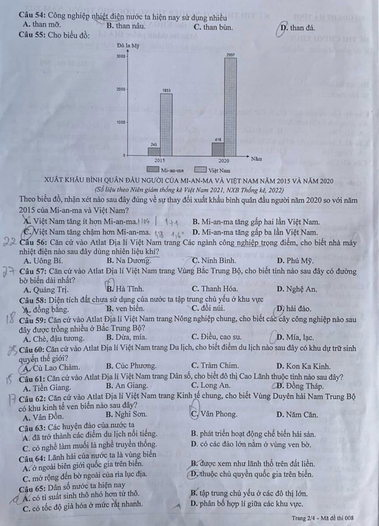 Đề thi thử môn địa 2023 Sở GD Hà Tĩnh lần 1 đề 008 trang 2