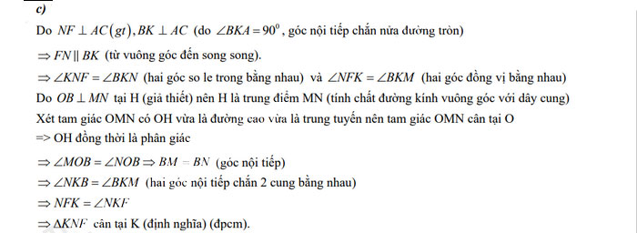 Đáp án đề thi vào lớp 10 môn toán Ninh Bình 2023 câu 4 c