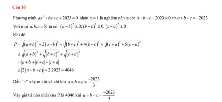 Đáp án đề thi vào lớp 10 môn toán tỉnh Vĩnh Phúc 2023 câu 10