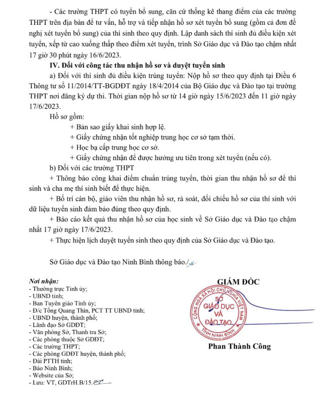 Điểm chuẩn tuyển sinh vào lớp 10 năm 2023 tỉnh Ninh Bình ảnh 4