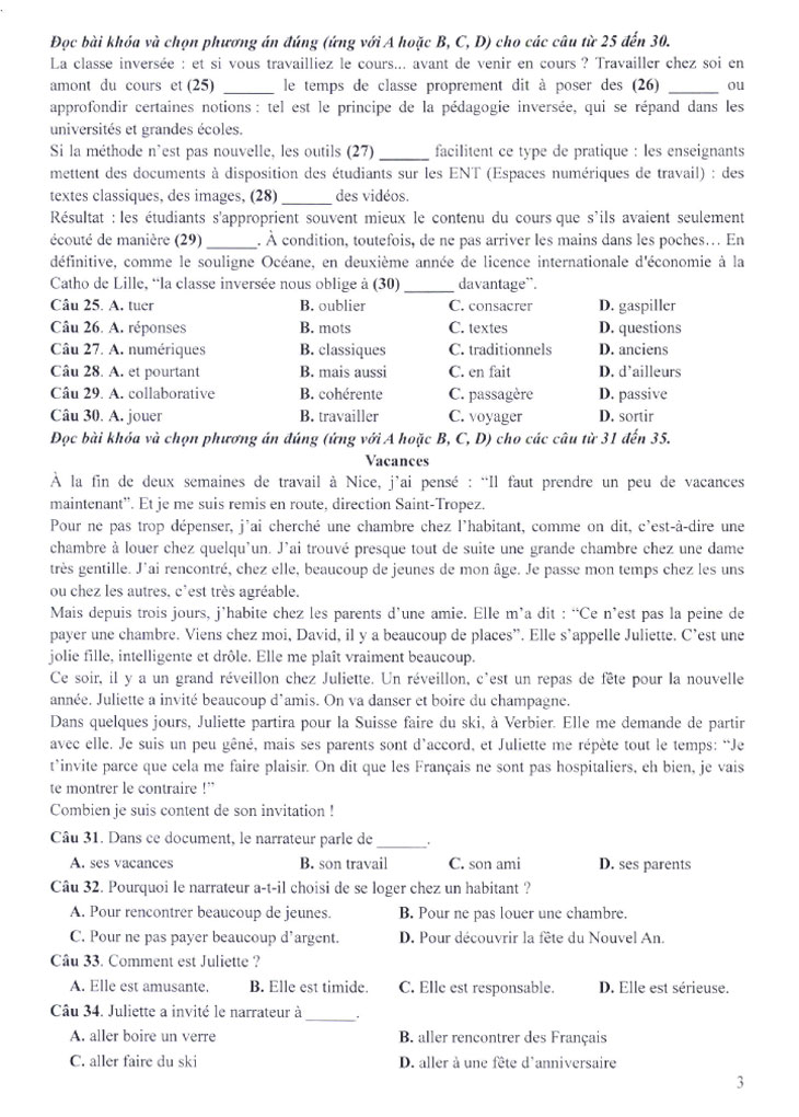 Đề minh họa môn Tiếng Pháp 2025 trang 3