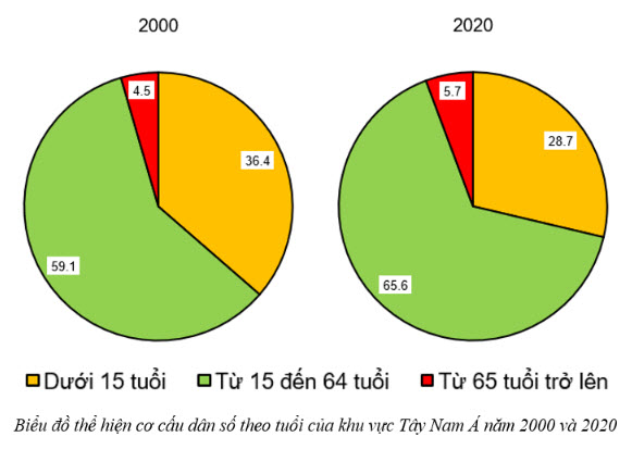 vẽ biểu đồ thể hiện cơ cấu dân số theo tuổi của khu vực Tây Nam Á năm 2000